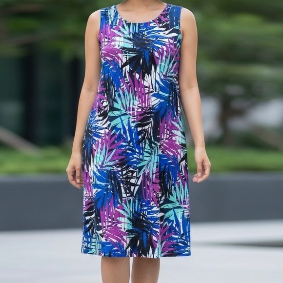 RN Studio by Ronni Nicole Swing Dress XL Bold Blue Purple Black Print Sleeveless - Picture 1 of 9